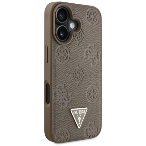 Guess Grained Hot Stamp Peony Triangle Logo MagSafe - Etui do iPhone 16 (brązowy) Guess Grained Hot Stamp Peony Triangle Logo MagSafe - Etui do iPhone 16 (brązowy)