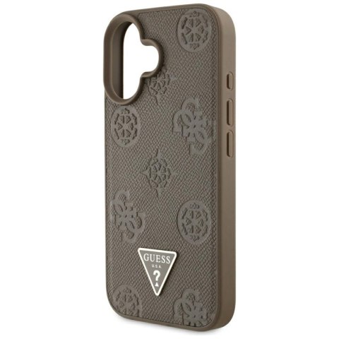 Guess Grained Hot Stamp Peony Triangle Logo MagSafe - Etui do iPhone 16 (brązowy) Guess Grained Hot Stamp Peony Triangle Logo MagSafe - Etui do iPhone 16 (brązowy)