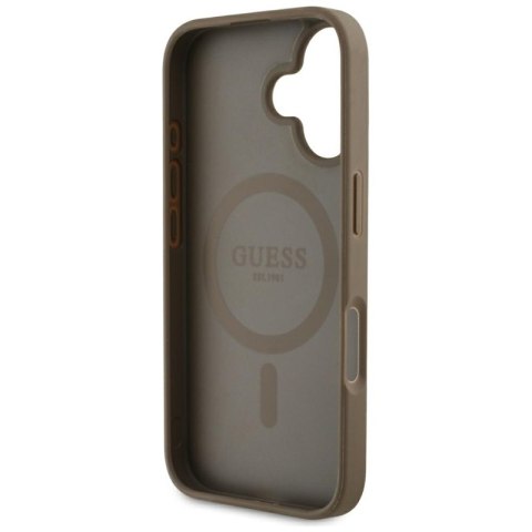 Guess Grained Hot Stamp Peony Triangle Logo MagSafe - Etui do iPhone 16 (brązowy) Guess Grained Hot Stamp Peony Triangle Logo MagSafe - Etui do iPhone 16 (brązowy)