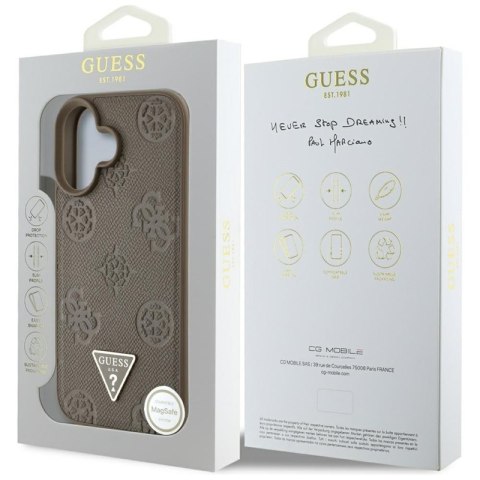 Guess Grained Hot Stamp Peony Triangle Logo MagSafe - Etui do iPhone 16 (brązowy) Guess Grained Hot Stamp Peony Triangle Logo MagSafe - Etui do iPhone 16 (brązowy)
