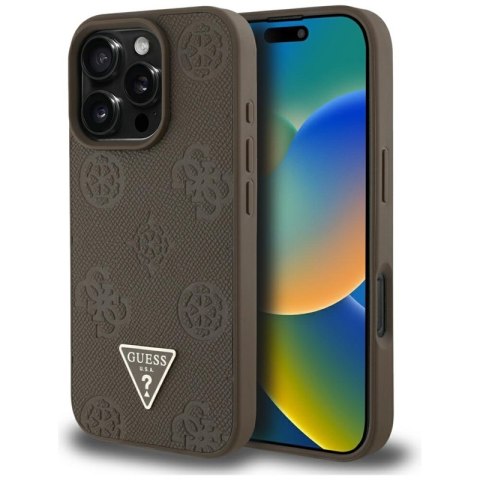 Guess Grained Hot Stamp Peony Triangle Logo MagSafe - Etui do iPhone 16 Pro Max (brązowy)