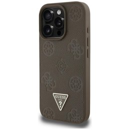 Guess Grained Hot Stamp Peony Triangle Logo MagSafe - Etui do iPhone 16 Pro Max (brązowy)