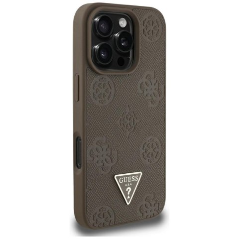 Guess Grained Hot Stamp Peony Triangle Logo MagSafe - Etui do iPhone 16 Pro Max (brązowy) Guess Grained Hot Stamp Peony Triangle Logo MagSafe - Etui do iPhone 16 Pro Max (brązowy)