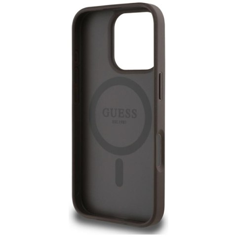 Guess Grained Hot Stamp Peony Triangle Logo MagSafe - Etui do iPhone 16 Pro Max (brązowy) Guess Grained Hot Stamp Peony Triangle Logo MagSafe - Etui do iPhone 16 Pro Max (brązowy)