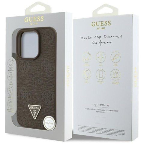 Guess Grained Hot Stamp Peony Triangle Logo MagSafe - Etui do iPhone 16 Pro Max (brązowy) Guess Grained Hot Stamp Peony Triangle Logo MagSafe - Etui do iPhone 16 Pro Max (brązowy)