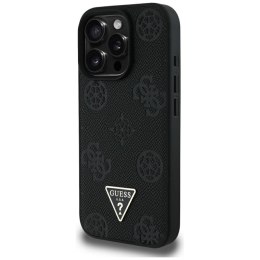 Guess Grained Hot Stamp Peony Triangle Logo MagSafe - Etui do iPhone 16 Pro Max (czarny)