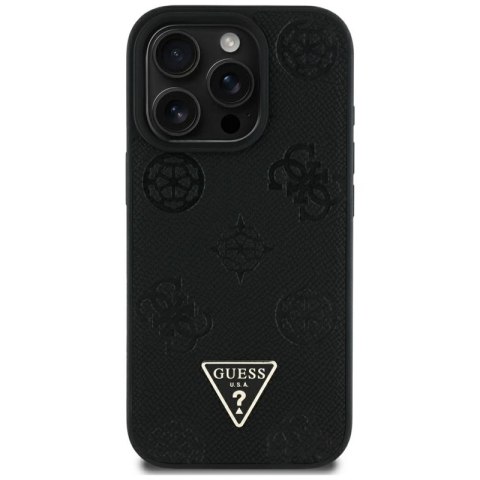 Guess Grained Hot Stamp Peony Triangle Logo MagSafe - Etui do iPhone 16 Pro Max (czarny) Guess Grained Hot Stamp Peony Triangle Logo MagSafe - Etui do iPhone 16 Pro Max (czarny)