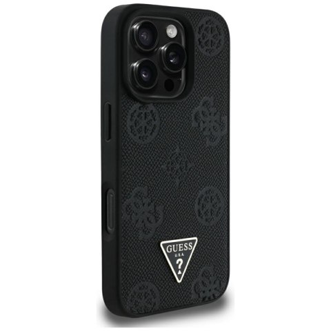 Guess Grained Hot Stamp Peony Triangle Logo MagSafe - Etui do iPhone 16 Pro Max (czarny) Guess Grained Hot Stamp Peony Triangle Logo MagSafe - Etui do iPhone 16 Pro Max (czarny)