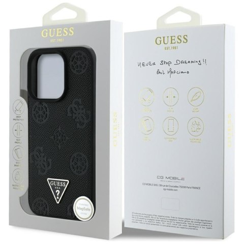 Guess Grained Hot Stamp Peony Triangle Logo MagSafe - Etui do iPhone 16 Pro Max (czarny) Guess Grained Hot Stamp Peony Triangle Logo MagSafe - Etui do iPhone 16 Pro Max (czarny)
