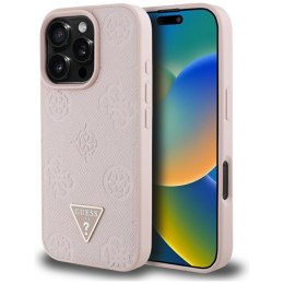Guess Grained Hot Stamp Peony Triangle Logo MagSafe - Etui do iPhone 16 Pro Max (różowy)