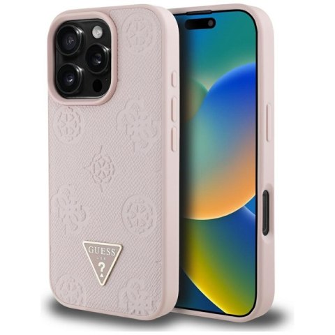 Guess Grained Hot Stamp Peony Triangle Logo MagSafe - Etui do iPhone 16 Pro Max (różowy) Guess Grained Hot Stamp Peony Triangle Logo MagSafe - Etui do iPhone 16 Pro Max (różowy)