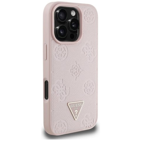 Guess Grained Hot Stamp Peony Triangle Logo MagSafe - Etui do iPhone 16 Pro Max (różowy) Guess Grained Hot Stamp Peony Triangle Logo MagSafe - Etui do iPhone 16 Pro Max (różowy)