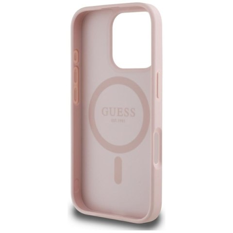 Guess Grained Hot Stamp Peony Triangle Logo MagSafe - Etui do iPhone 16 Pro Max (różowy) Guess Grained Hot Stamp Peony Triangle Logo MagSafe - Etui do iPhone 16 Pro Max (różowy)
