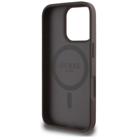 Guess Grained Hot Stamp Peony Triangle Logo MagSafe - Etui do iPhone 16 Pro (brązowy) Guess Grained Hot Stamp Peony Triangle Logo MagSafe - Etui do iPhone 16 Pro (brązowy)