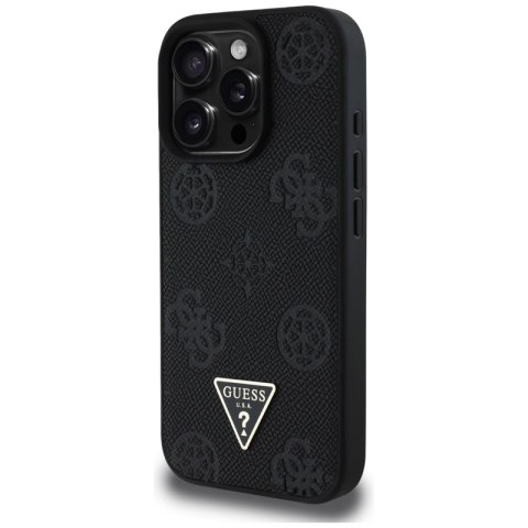 Guess Grained Hot Stamp Peony Triangle Logo MagSafe - Etui do iPhone 16 Pro (czarny) Guess Grained Hot Stamp Peony Triangle Logo MagSafe - Etui do iPhone 16 Pro (czarny)