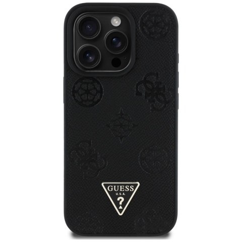 Guess Grained Hot Stamp Peony Triangle Logo MagSafe - Etui do iPhone 16 Pro (czarny) Guess Grained Hot Stamp Peony Triangle Logo MagSafe - Etui do iPhone 16 Pro (czarny)