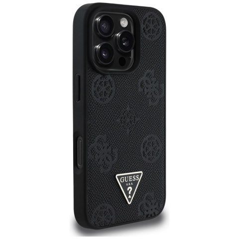 Guess Grained Hot Stamp Peony Triangle Logo MagSafe - Etui do iPhone 16 Pro (czarny) Guess Grained Hot Stamp Peony Triangle Logo MagSafe - Etui do iPhone 16 Pro (czarny)