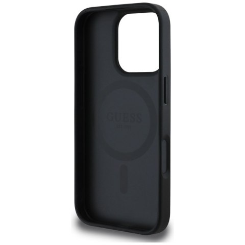 Guess Grained Hot Stamp Peony Triangle Logo MagSafe - Etui do iPhone 16 Pro (czarny) Guess Grained Hot Stamp Peony Triangle Logo MagSafe - Etui do iPhone 16 Pro (czarny)