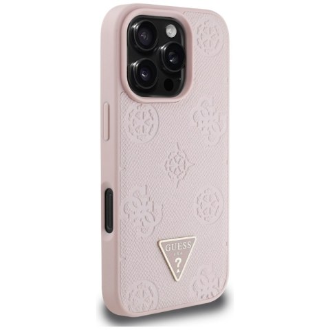 Guess Grained Hot Stamp Peony Triangle Logo MagSafe - Etui do iPhone 16 Pro (różowy) Guess Grained Hot Stamp Peony Triangle Logo MagSafe - Etui do iPhone 16 Pro (różowy)