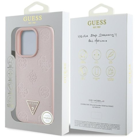 Guess Grained Hot Stamp Peony Triangle Logo MagSafe - Etui do iPhone 16 Pro (różowy) Guess Grained Hot Stamp Peony Triangle Logo MagSafe - Etui do iPhone 16 Pro (różowy)