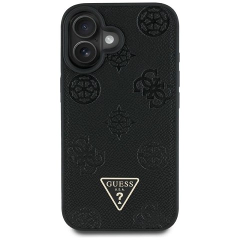 Guess Grained Hot Stamp Peony Triangle Logo MagSafe - Etui do iPhone 16 (czarny) Guess Grained Hot Stamp Peony Triangle Logo MagSafe - Etui do iPhone 16 (czarny)