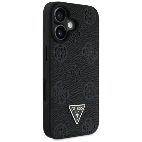 Guess Grained Hot Stamp Peony Triangle Logo MagSafe - Etui do iPhone 16 (czarny) Guess Grained Hot Stamp Peony Triangle Logo MagSafe - Etui do iPhone 16 (czarny)