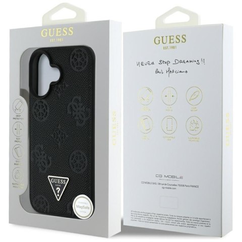 Guess Grained Hot Stamp Peony Triangle Logo MagSafe - Etui do iPhone 16 (czarny) Guess Grained Hot Stamp Peony Triangle Logo MagSafe - Etui do iPhone 16 (czarny)