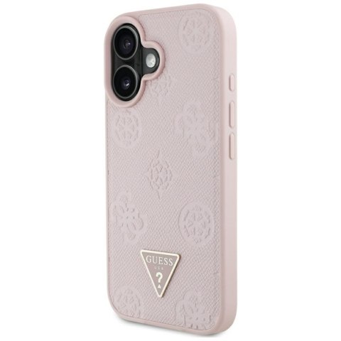 Guess Grained Hot Stamp Peony Triangle Logo MagSafe - Etui do iPhone 16 (różowy) Guess Grained Hot Stamp Peony Triangle Logo MagSafe - Etui do iPhone 16 (różowy)