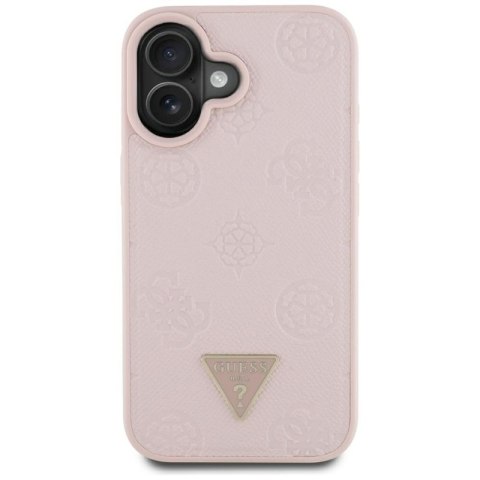 Guess Grained Hot Stamp Peony Triangle Logo MagSafe - Etui do iPhone 16 (różowy) Guess Grained Hot Stamp Peony Triangle Logo MagSafe - Etui do iPhone 16 (różowy)