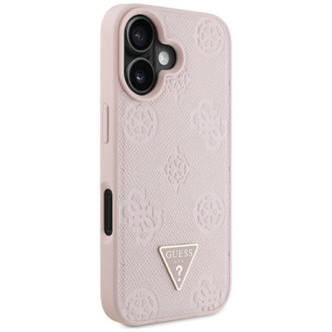 Guess Grained Hot Stamp Peony Triangle Logo MagSafe - Etui do iPhone 16 (różowy) Guess Grained Hot Stamp Peony Triangle Logo MagSafe - Etui do iPhone 16 (różowy)