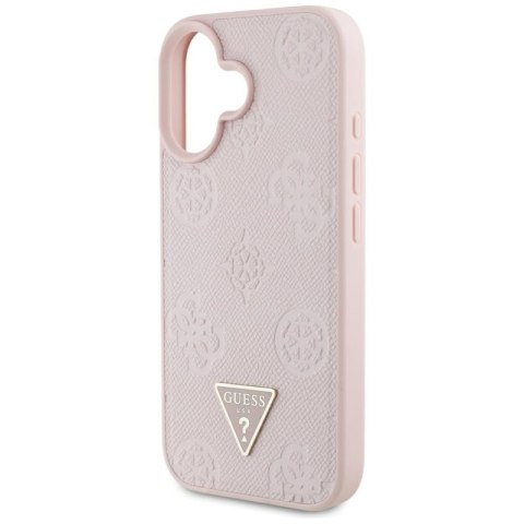 Guess Grained Hot Stamp Peony Triangle Logo MagSafe - Etui do iPhone 16 (różowy) Guess Grained Hot Stamp Peony Triangle Logo MagSafe - Etui do iPhone 16 (różowy)