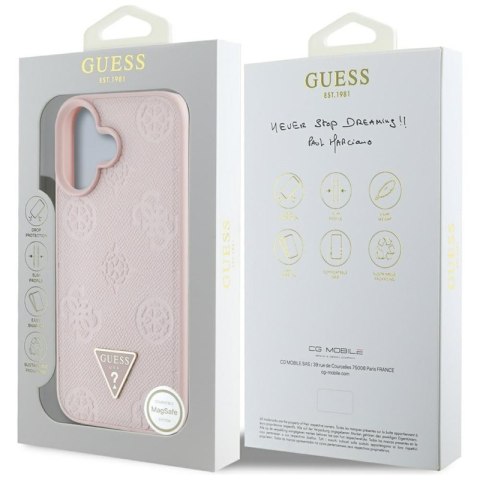Guess Grained Hot Stamp Peony Triangle Logo MagSafe - Etui do iPhone 16 (różowy) Guess Grained Hot Stamp Peony Triangle Logo MagSafe - Etui do iPhone 16 (różowy)