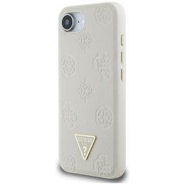 Guess Grained Hot Stamp Peony Triangle Logo MagSafe - Etui do iPhone 16e (beżowy)