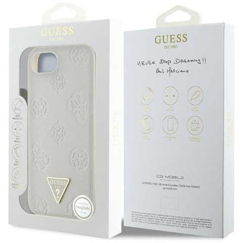 Guess Grained Hot Stamp Peony Triangle Logo MagSafe - Etui do iPhone 16e (beżowy) Guess Grained Hot Stamp Peony Triangle Logo MagSafe - Etui do iPhone 16e (beżowy)
