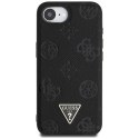 Guess Grained Hot Stamp Peony Triangle Logo MagSafe - Etui do iPhone 16e (czarny)