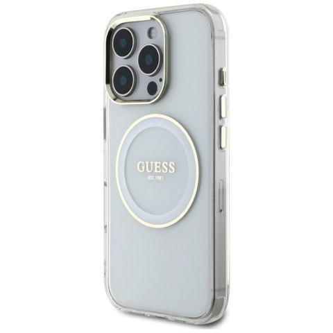 Guess IML Metal Colored Circle Classic Logo MagSafe - Etui do iPhone 16 Pro (biały) Guess IML Metal Colored Circle Classic Logo MagSafe - Etui do iPhone 16 Pro (biały)