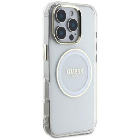 Guess IML Metal Colored Circle Classic Logo MagSafe - Etui do iPhone 16 Pro (biały) Guess IML Metal Colored Circle Classic Logo MagSafe - Etui do iPhone 16 Pro (biały)