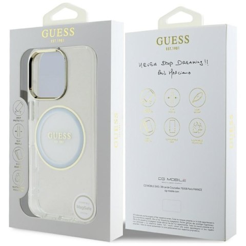 Guess IML Metal Colored Circle Classic Logo MagSafe - Etui do iPhone 16 Pro (biały) Guess IML Metal Colored Circle Classic Logo MagSafe - Etui do iPhone 16 Pro (biały)