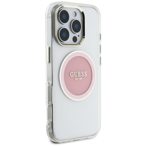 Guess IML Metal Colored Circle Classic Logo MagSafe - Etui do iPhone 16 Pro (różowy)