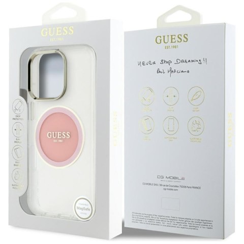 Guess IML Metal Colored Circle Classic Logo MagSafe - Etui do iPhone 16 Pro (różowy)
