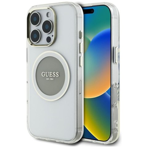 Guess IML Metal Colored Circle Classic Logo MagSafe - Etui do iPhone 16 Pro (szary) Guess IML Metal Colored Circle Classic Logo MagSafe - Etui do iPhone 16 Pro (szary)