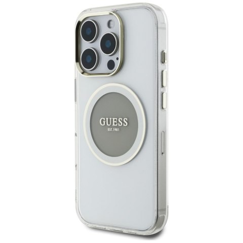 Guess IML Metal Colored Circle Classic Logo MagSafe - Etui do iPhone 16 Pro (szary) Guess IML Metal Colored Circle Classic Logo MagSafe - Etui do iPhone 16 Pro (szary)
