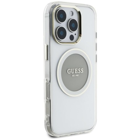 Guess IML Metal Colored Circle Classic Logo MagSafe - Etui do iPhone 16 Pro (szary) Guess IML Metal Colored Circle Classic Logo MagSafe - Etui do iPhone 16 Pro (szary)