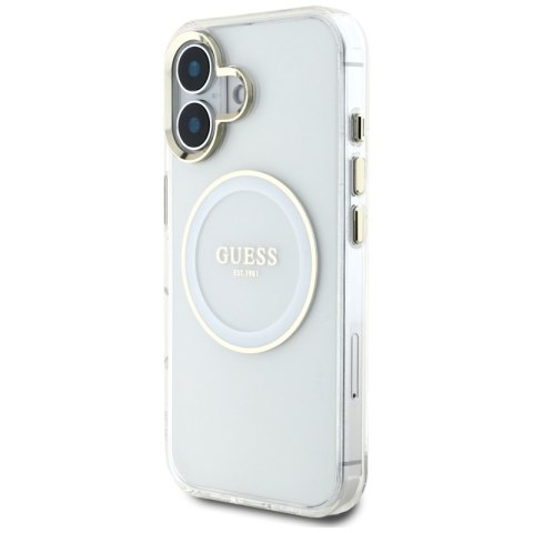 Guess IML Metal Colored Circle Classic Logo MagSafe - Etui do iPhone 16 (biały) Guess IML Metal Colored Circle Classic Logo MagSafe - Etui do iPhone 16 (biały)