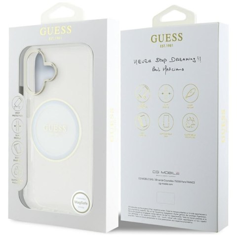 Guess IML Metal Colored Circle Classic Logo MagSafe - Etui do iPhone 16 (biały) Guess IML Metal Colored Circle Classic Logo MagSafe - Etui do iPhone 16 (biały)