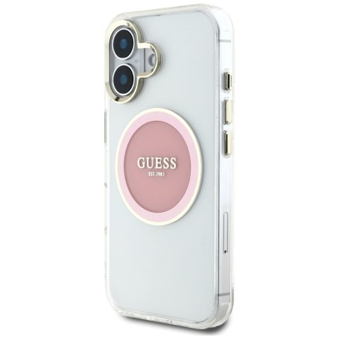 Guess IML Metal Colored Circle Classic Logo MagSafe - Etui do iPhone 16 (różowy)