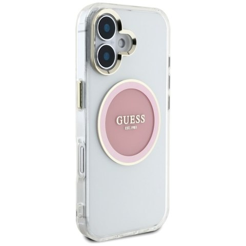 Guess IML Metal Colored Circle Classic Logo MagSafe - Etui do iPhone 16 (różowy)
