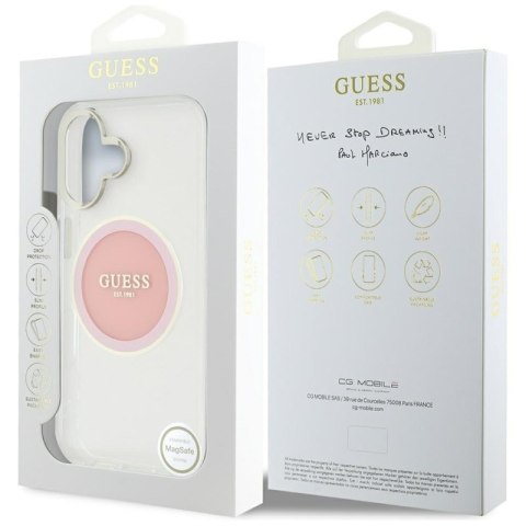Guess IML Metal Colored Circle Classic Logo MagSafe - Etui do iPhone 16 (różowy)
