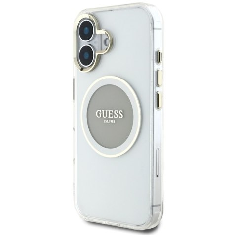 Guess IML Metal Colored Circle Classic Logo MagSafe - Etui do iPhone 16 (szary) Guess IML Metal Colored Circle Classic Logo MagSafe - Etui do iPhone 16 (szary)