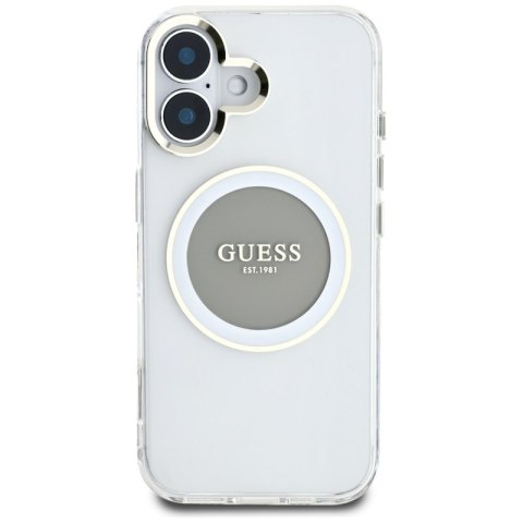 Guess IML Metal Colored Circle Classic Logo MagSafe - Etui do iPhone 16 (szary) Guess IML Metal Colored Circle Classic Logo MagSafe - Etui do iPhone 16 (szary)